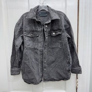 Asos Design Washed Black Denim Jean Jacket Shacket Women's 00 Petite